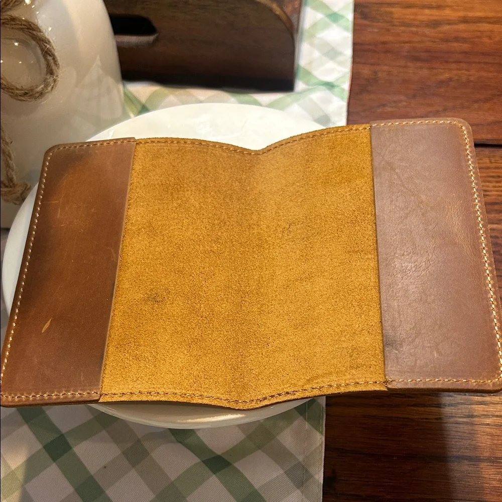 Monogrammed Tan Leather Passport Cover & Luggage Tag Set
